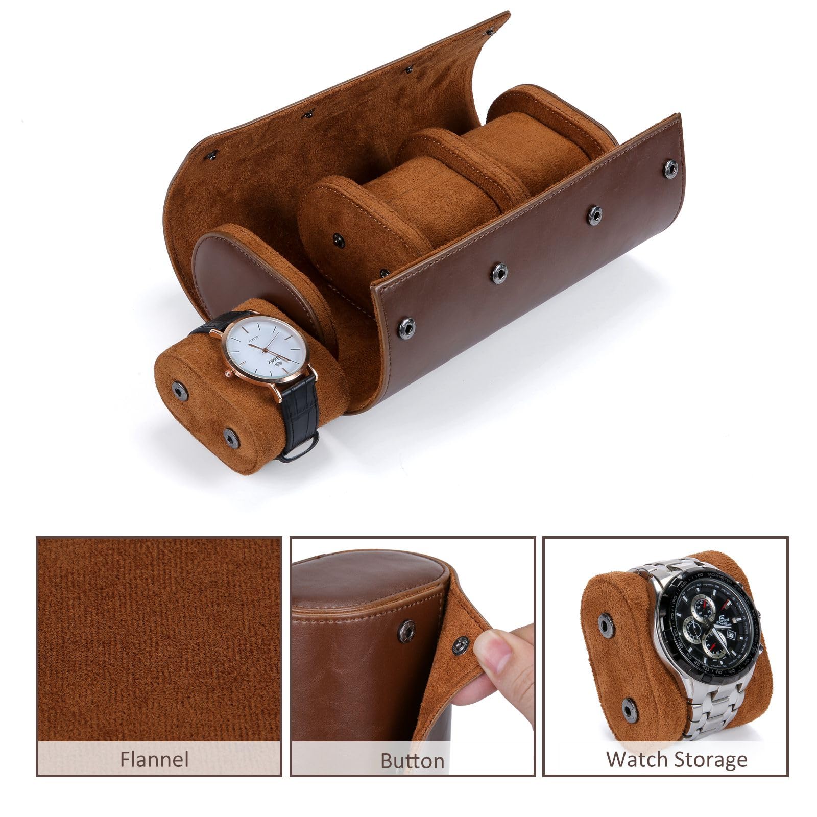 VINBAGGE Scatola Per Orologi in Pelle Sintetica, Porta Orologi da Viaggio per 3 Orologi,Porta Orologi Uomo con Cuscino Rimovibile,Portatile Scatola per Uomo Donne