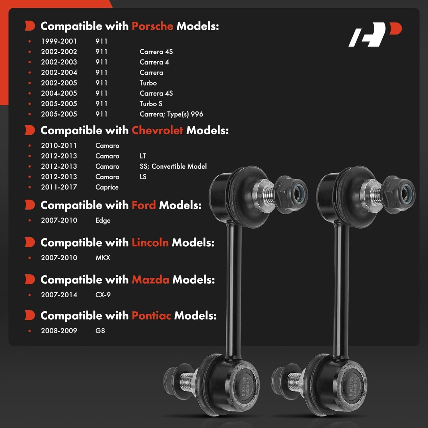 A-Premium 2 x Rear Sway Bar Links Stabilizer Bar Links, Compatible with Ford Edge 2007-2010 & Chevrolet Camaro 2010-2013, Caprice 2011-2017 & Mazda CX-9 & Lincoln MKX & Porsche 911 & Pontiac G8