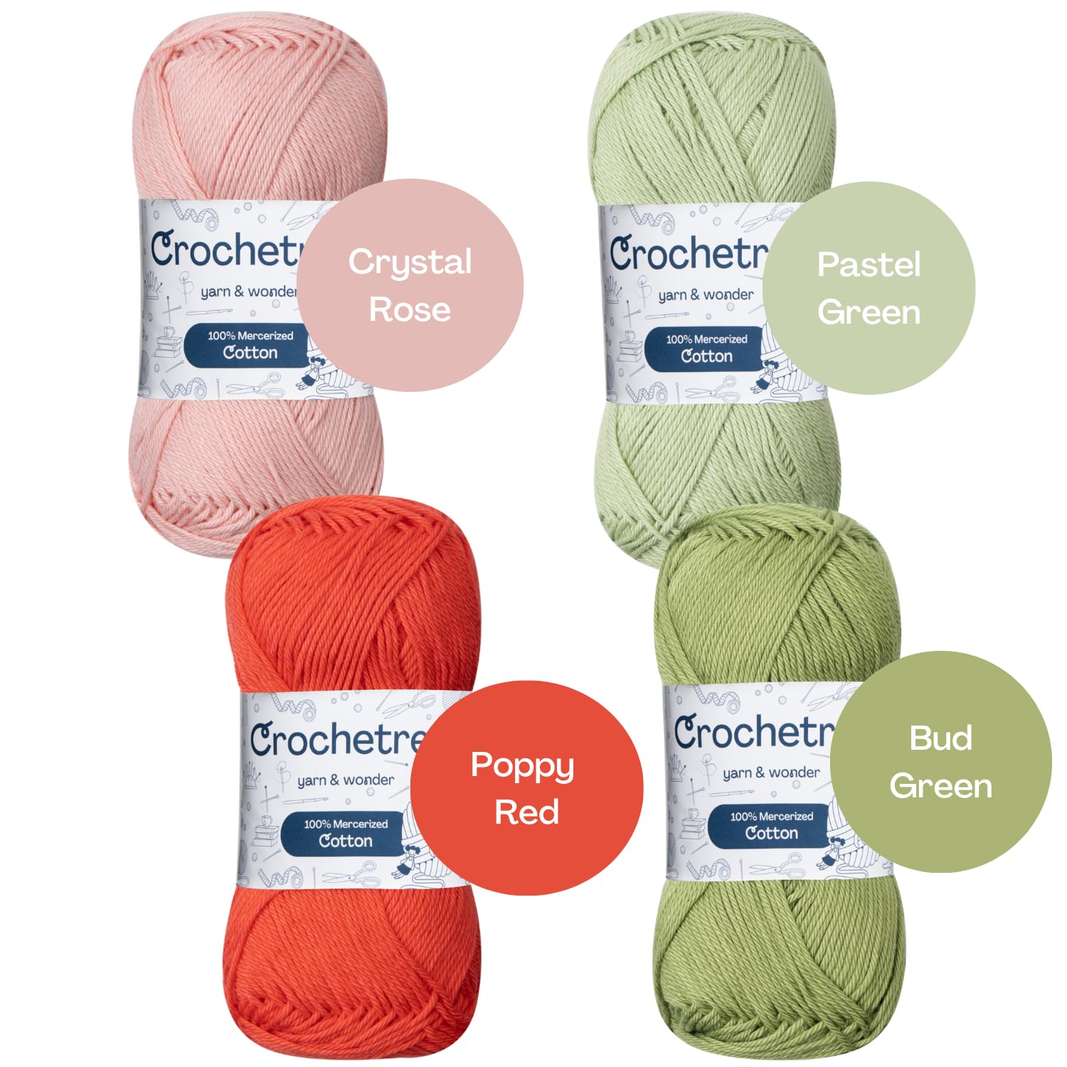 Premium Mercerized Cotton Yarn for Crochet & Knitting – Fingering Weight 4-Ply, 50g (1.76 oz) / 125 m (136 yds), High-Gloss, Anti-Splitting, Fade-Resistant Cotton (Pastel Spring) - 3