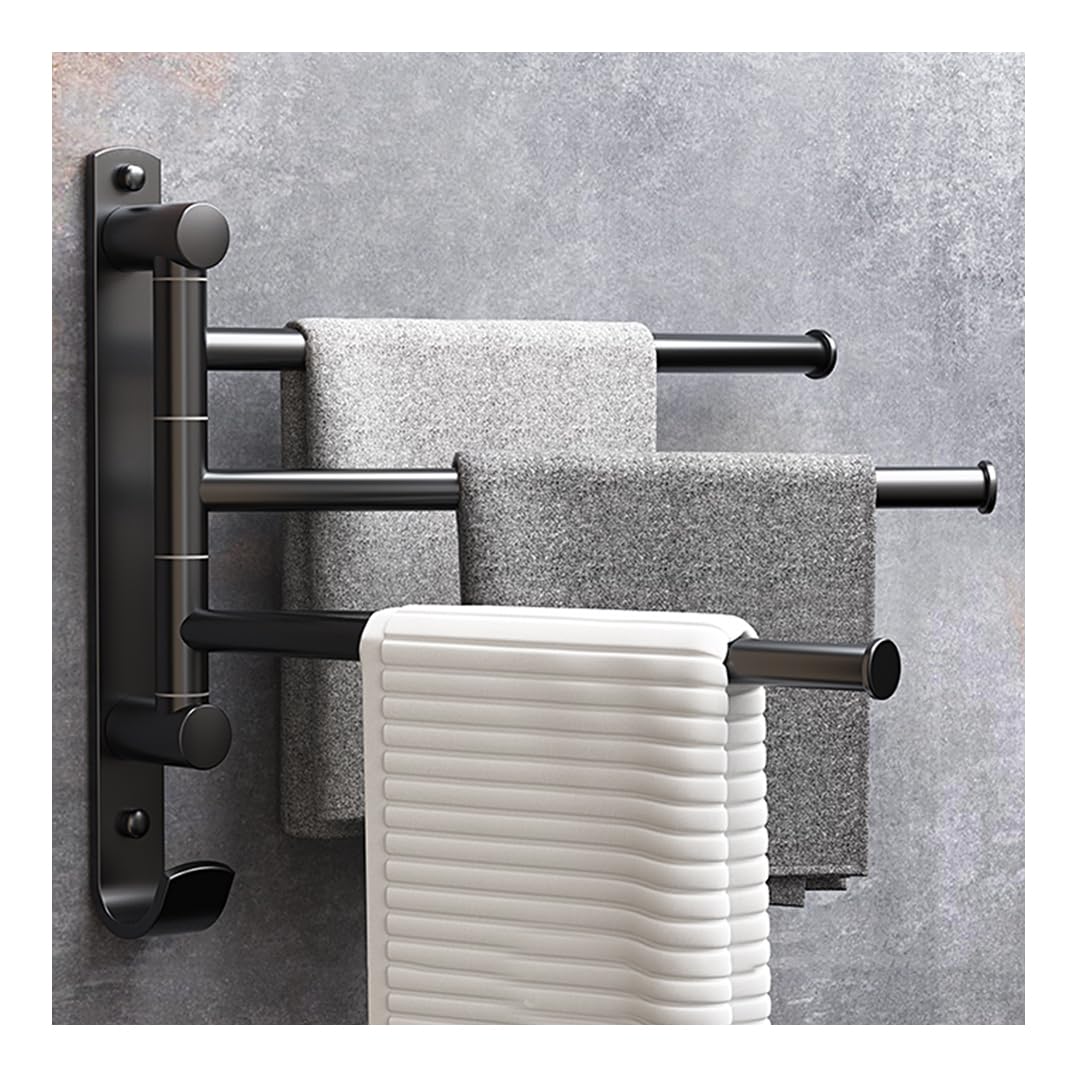 LMYSXAOZ Bath Towel Holder Heavy Duty Swing Out Bar, Premium Stainless Steel Bathroom Hand Rack 4-Bar Folding Arm Swivel Hanger Wall Mount Brushed Finish black1-3bar
