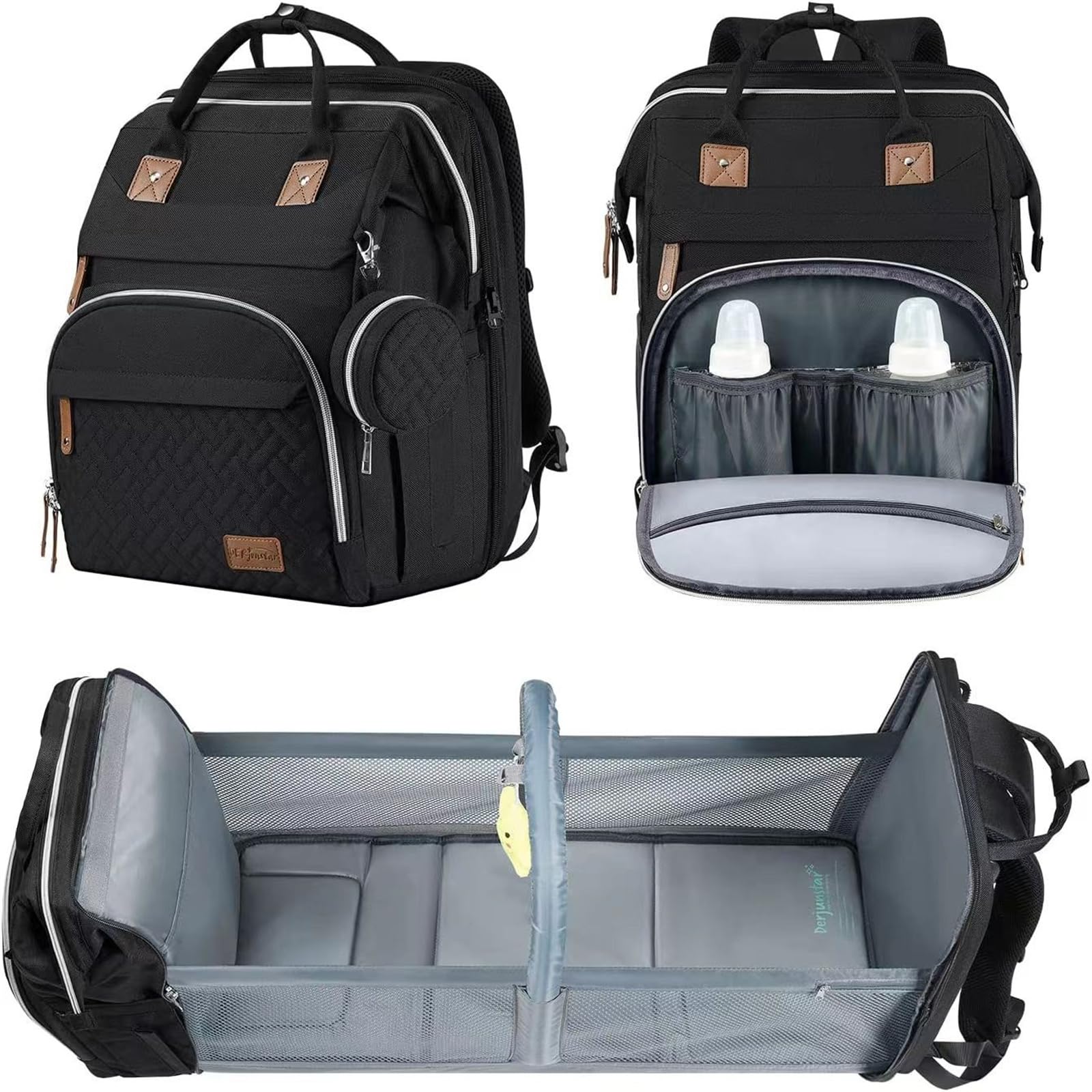 Chickwin Sac à Dos à Langer pour Bébé, Sac a Dos a Langer Grande Capacite Sac Bebe Maternite Multifonction avec Matelas à Lange Sac de Maternité pour Maman ou Papa (27 pouces,Noir)
