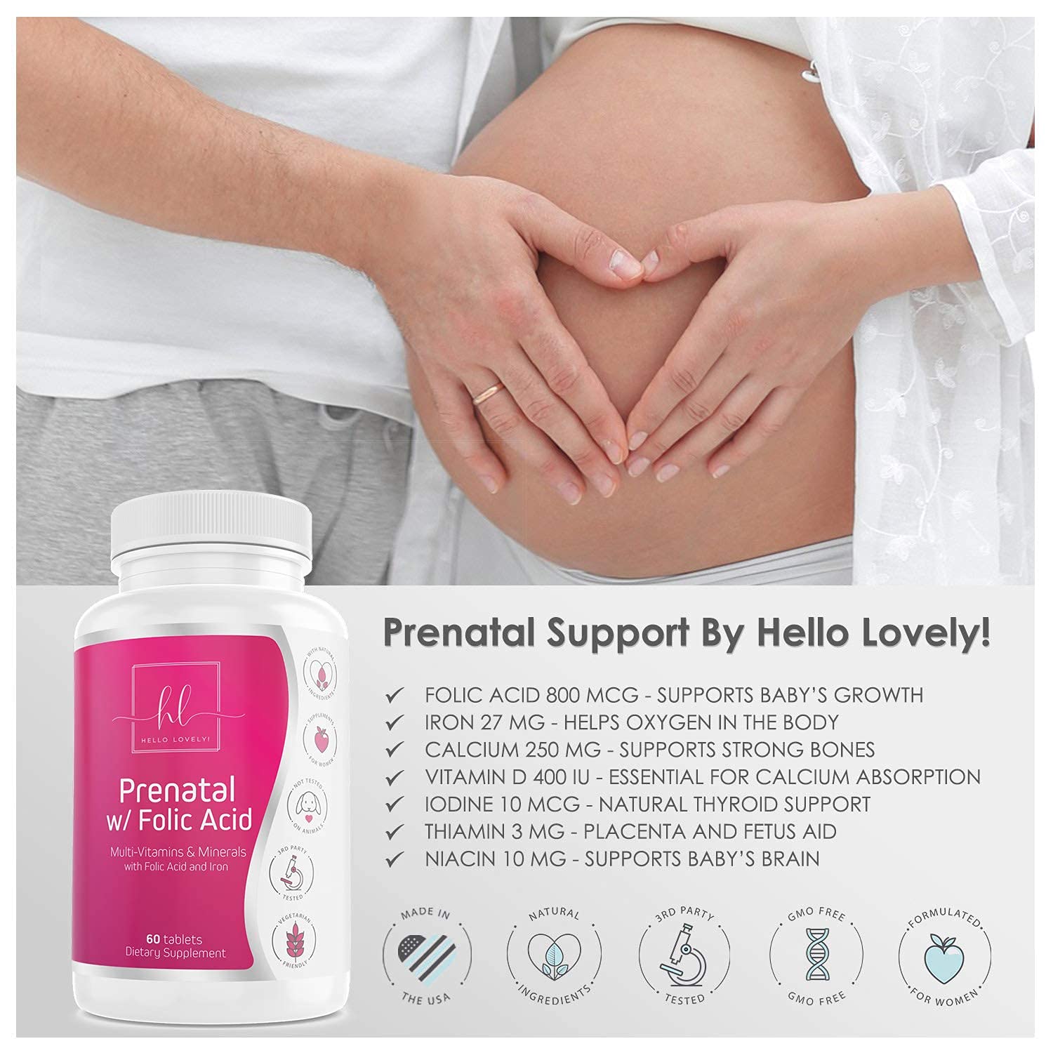 Prenatal Vitamins Extra Strength Folic Acid and Iron Supplement 800mg