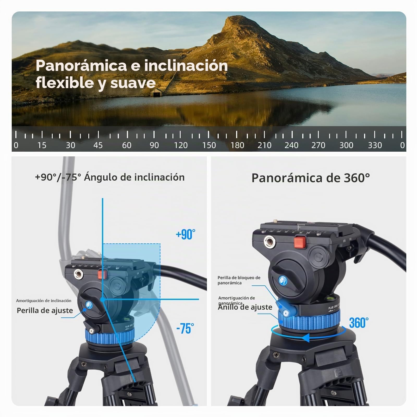 SIRUI 190cm Trípode de Vídeo, 190cm Vídeo Trípode, Trípode Profesional Resistente con Cabezal de Amortiguación de Fluido Ajustable para DSLR, Videocámara, Cámara, Carga Máxima 10kg AM-25S