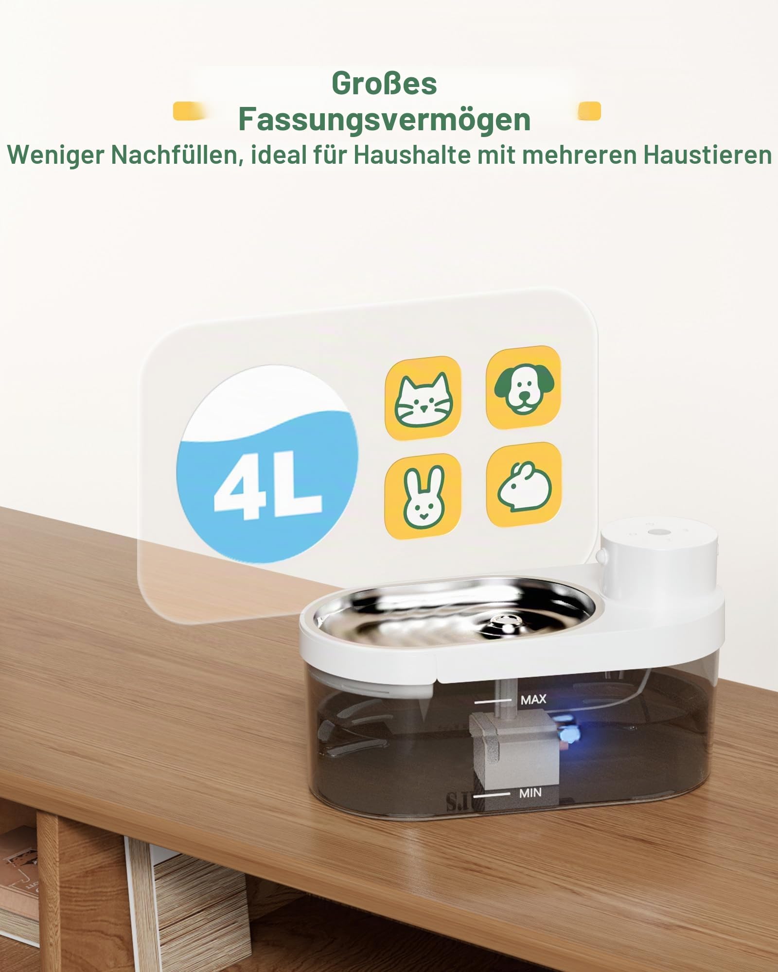 Gimars 4L UltraLeiser BPA-frei Katzenbrunnen Kabellos mit Bewegungsmelder, 5000mAh Akku, Trinkbrunnen für Katze Kabellos, Wasserbrunnen für Katzen mit Sensor, Katzentrinkbrunnen ohne Kabe