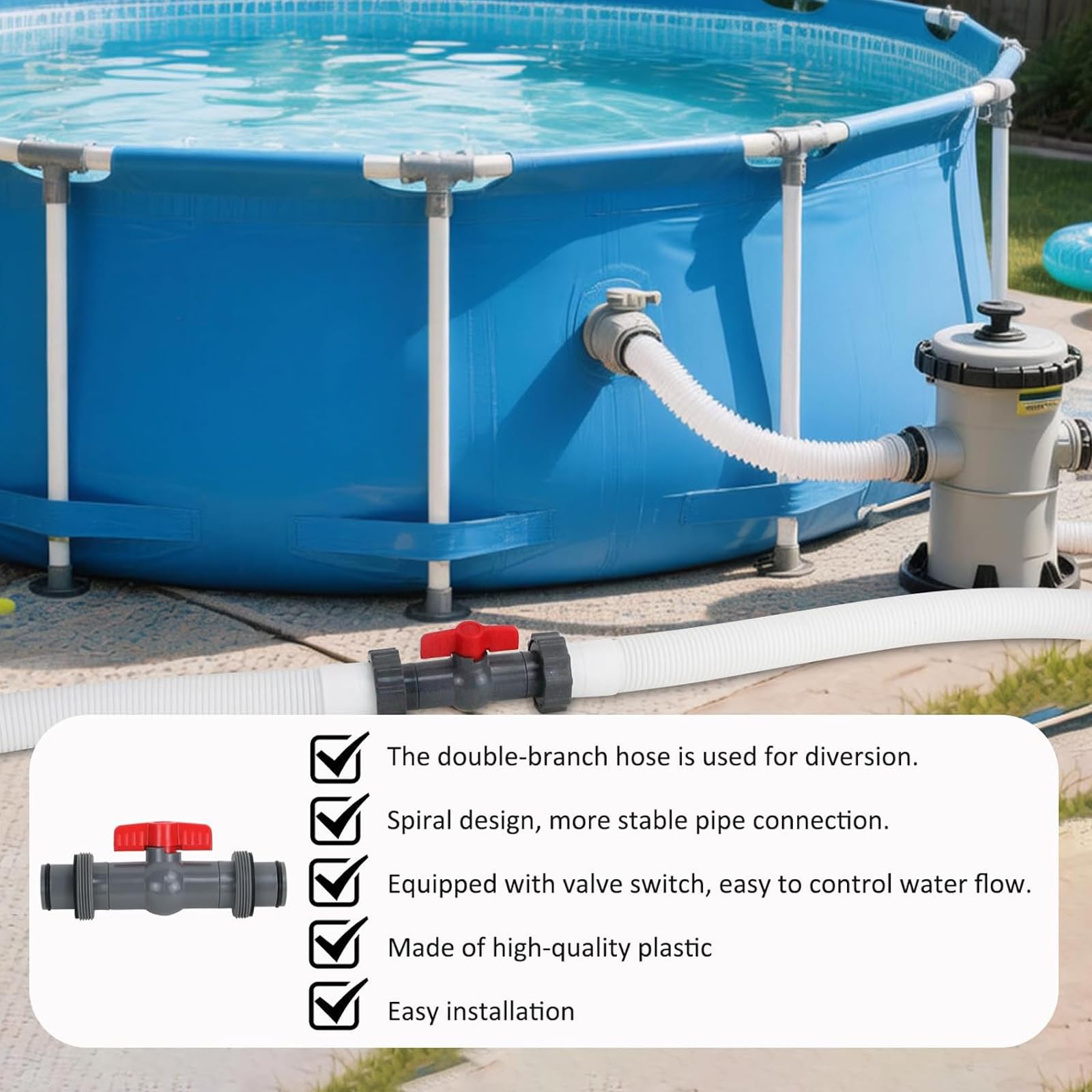 Raccordo per tubo piscina da cortile con chiusura integrata, 2pcs | Connettore filettato da 1, 5 pollici per attività manutenzione della filtro
