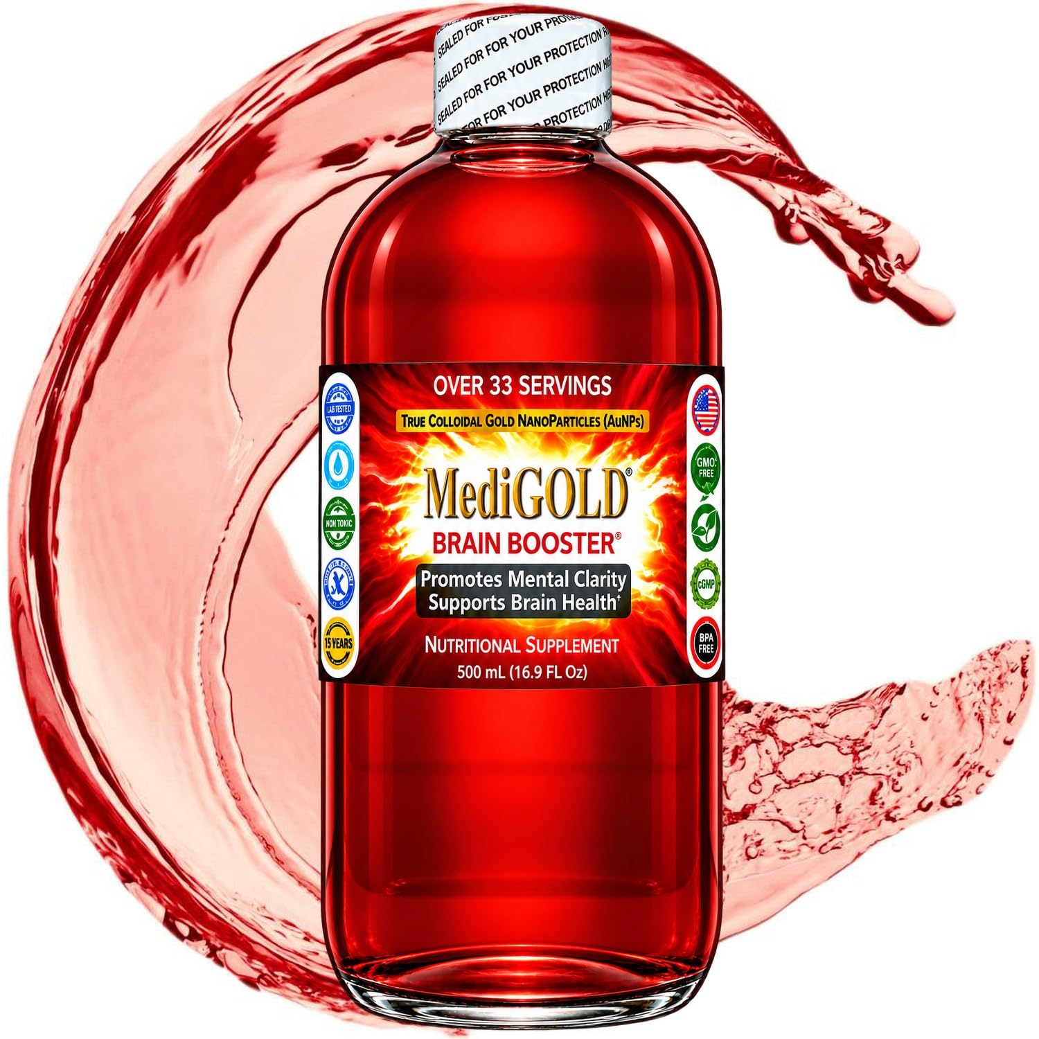 MediGOLD® True Colloidal Gold AuNP Nutritional Supplement - 500 mL in Clear Plastic Bottle — Amazon image 2