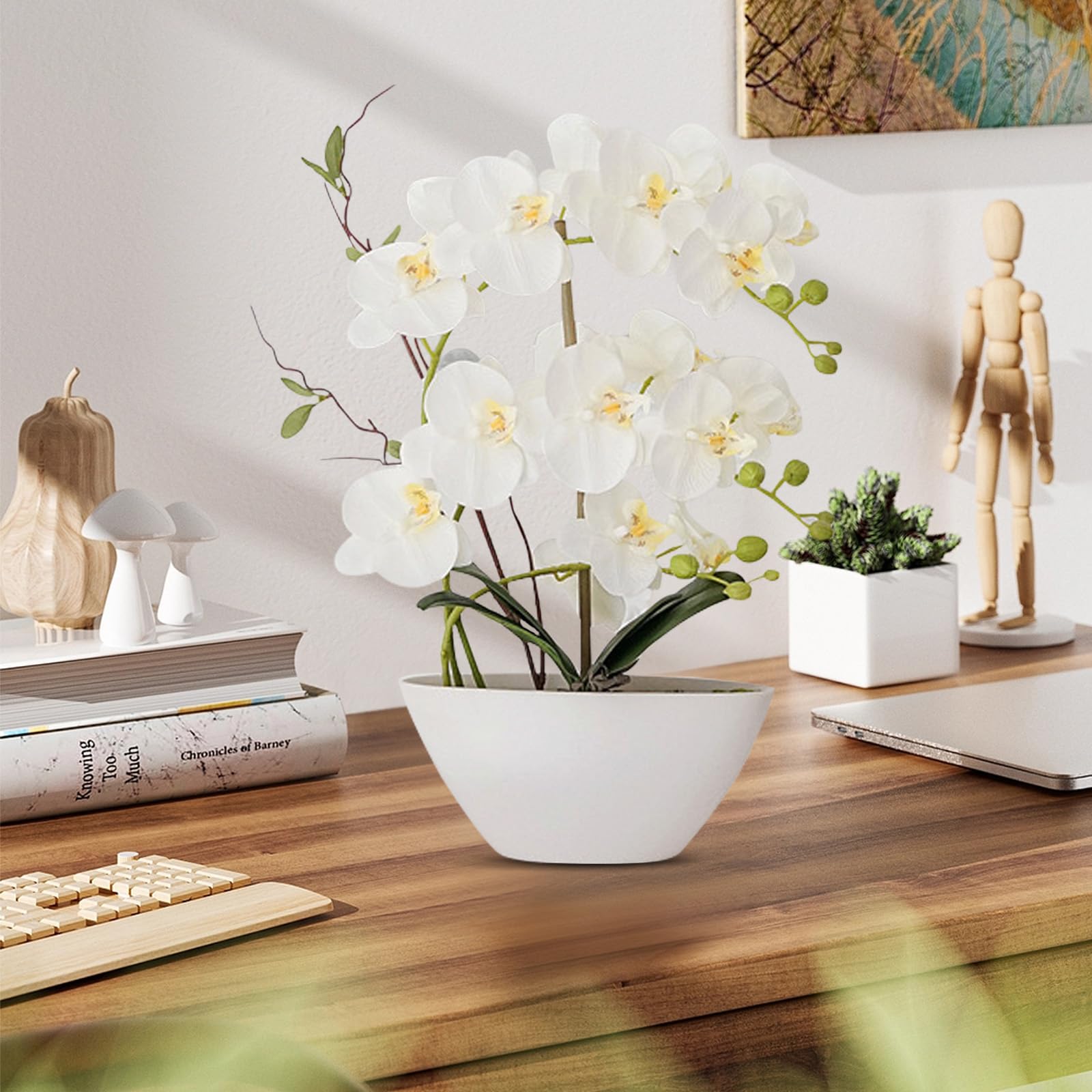 Fleurs Artificielles, 45CM Fleurs Artificielles Orchidée Décoration Artificielle Plantes Comme De Vraies Décoratives Artificielles Orchidées En Pot Décoration De Table Rebord De Fenêtre Pour Salon