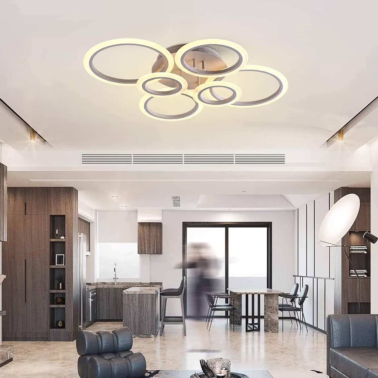 Nowoczesna lampa sufitowa LED 6-pierścieniowa lampa sufitowa 72W 6400LM, odpowiednia do salonu, sypialni, kuchni, lampy sufitowej w jadalni, 3000-6500K