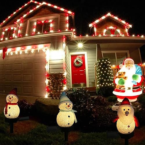 Miniatura 6 de REDMOL Luces solares de Navidad para jardín, luces solares de muñeco de nieve, iluminación LED blanca cálida para paisaje, impermeable para