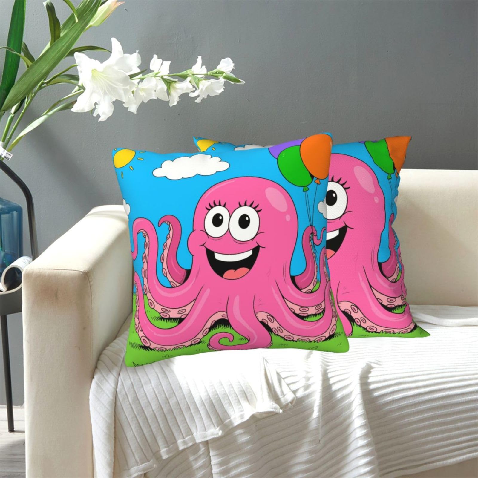 FekiLoot Decorative Throw Pillow Covers Modern Farmhouse Pillowcase Double Sided Cozy Cushion Cover for Sofa Couch Bed 20"X20" Funny Octopus