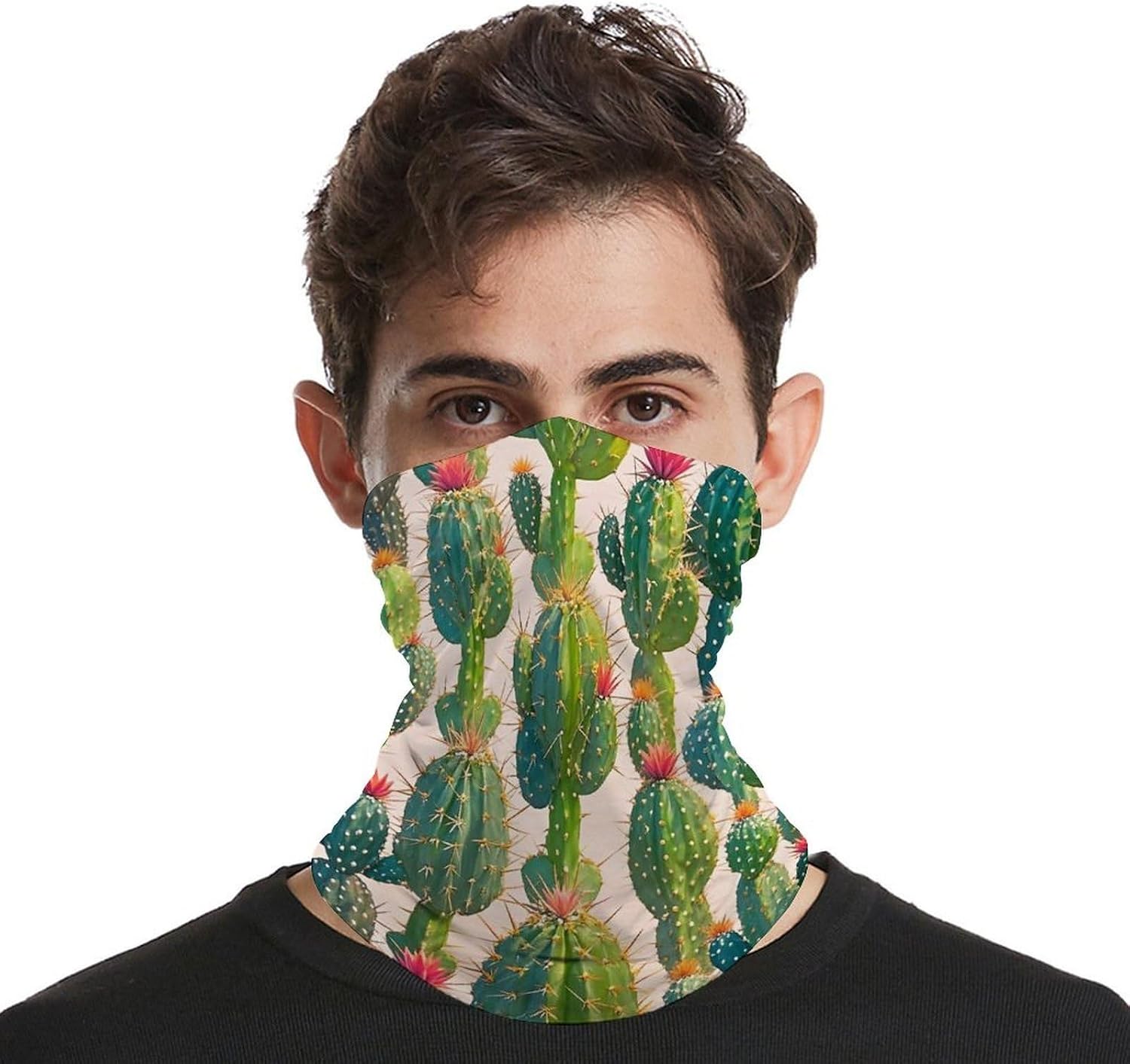 Green Cactus Pattern Neck Gaiter Bandana Windproof Breathable Face Mask Cover Face Cover Cold Weather Gator Scarf Winter Neck Warmer Gaiter Half Balaclava Scarf Mask for Men Women