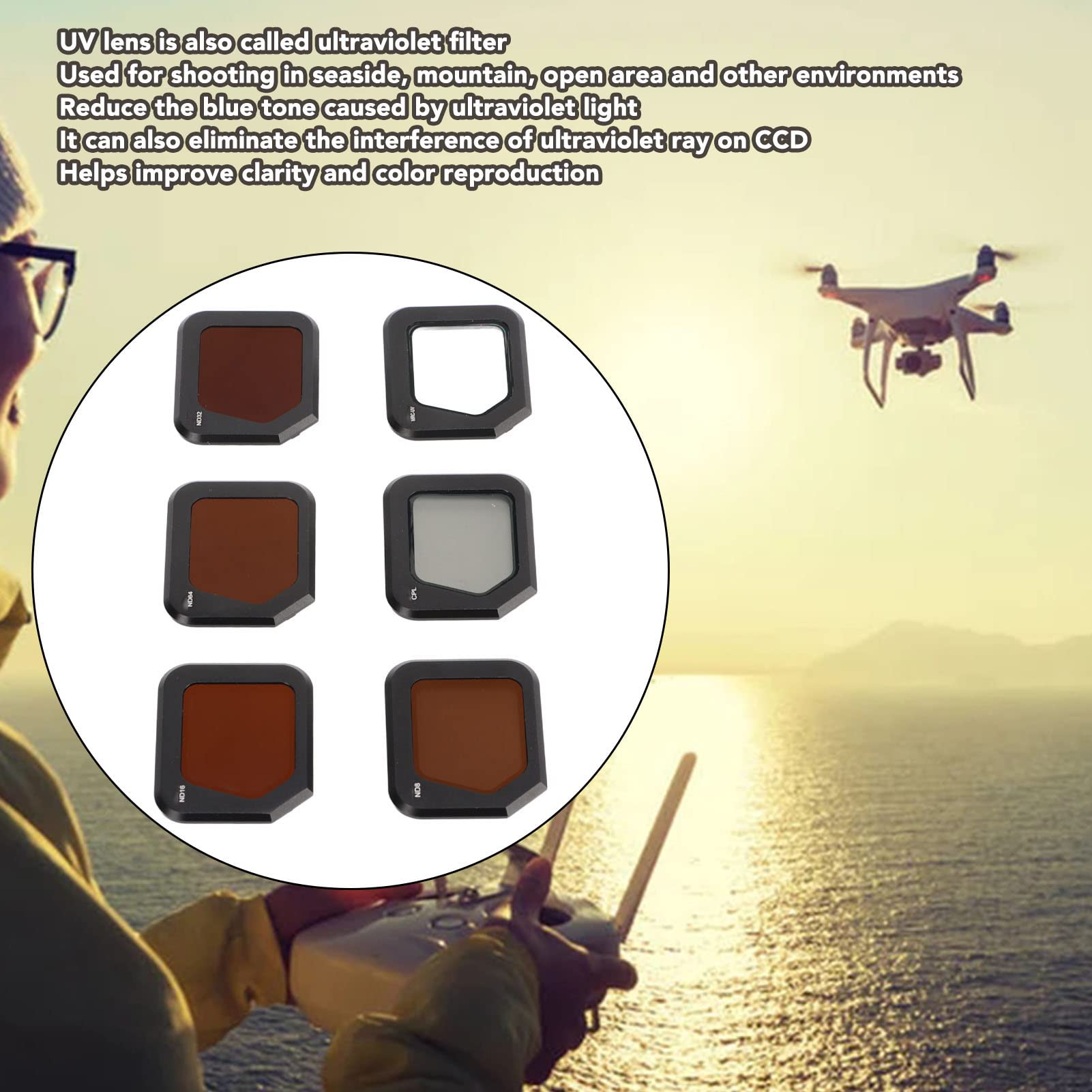 Set di 6 filtri UV ND CPL per DJI Mavic 3 Classic, filtro ND8/16/32/64 in vetro ottico a densità neutra, kit di filtri polarizzati per droni per registrazione video