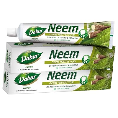 Dabur Herb'l Neem Germ Protection Toothpaste - 600g (200g + 100g x Pack of 2) | Fights Bacteria | No Added Flourides & Parabens | Comple