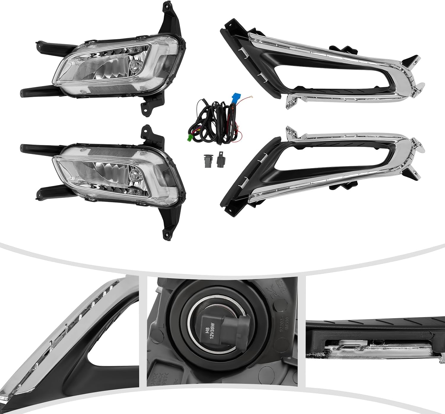 Fog Light & Fog Light Bezel for Kia Optima 2014-2015, Fog Light Lamp Cover Trim Pair Left & Right ABS+PC Clear Lens, Replacement for 865512T500 865522T500 922012T500 922022T500