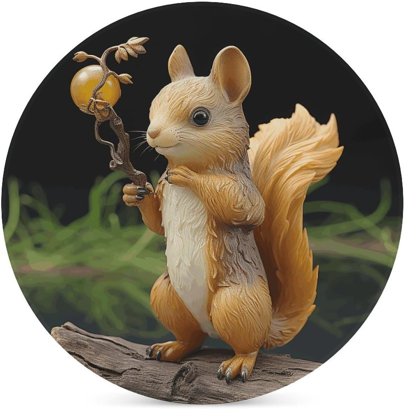 6PCS Resin Squirrel Coasters Non-Slip Round Drink Coasters with Ceramic Stone and Cork Base, Heat Resistant Absorbent 33.00Stone Coaster Set for Kinds of Mugs and Cups, 4 Inch