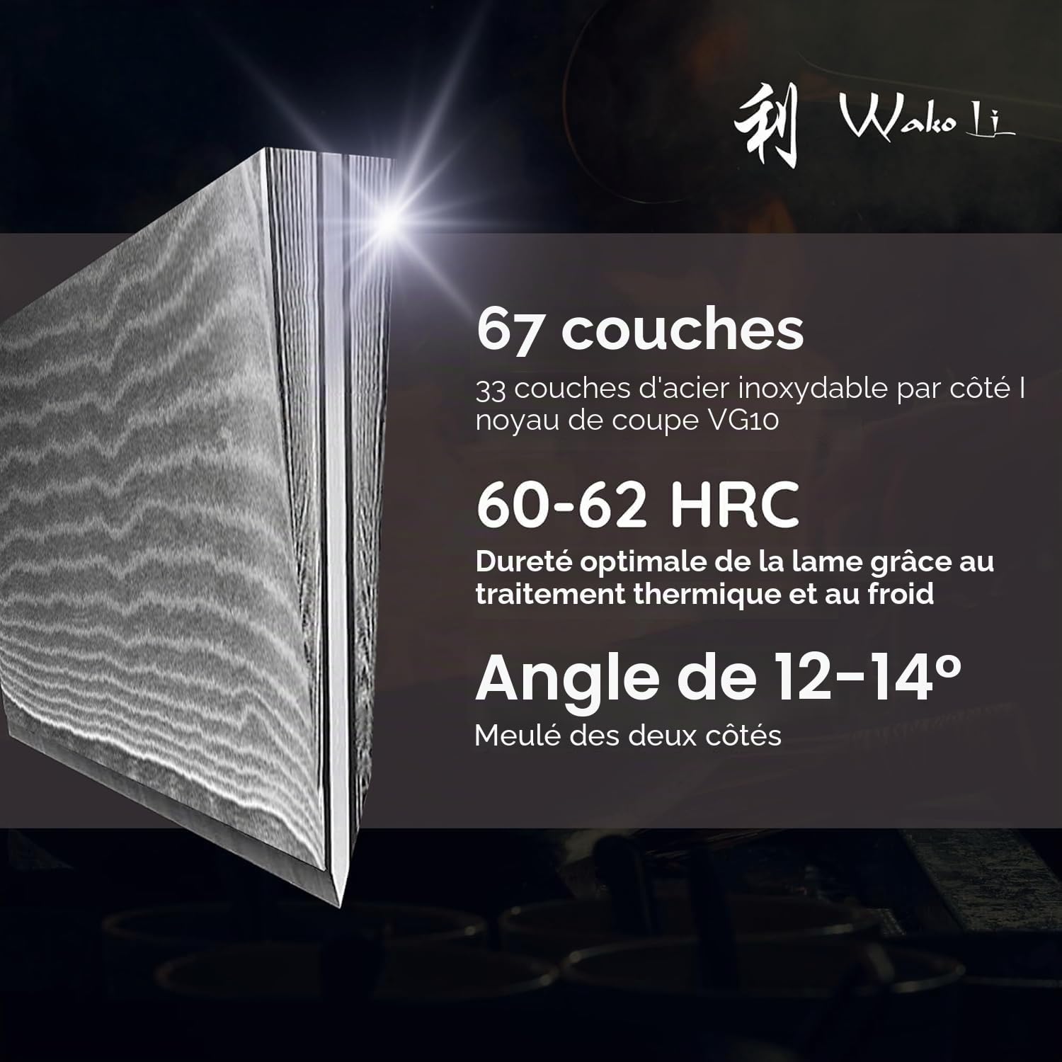 WAKOLI EDIB Pro Black Set de 3 Couteaux de Cuisine Professionnels en Damas | lames à 67 couches avec noyau VG10, manches en bois de pakka, élégant coffret cadeau en bois pour présentation et rangement