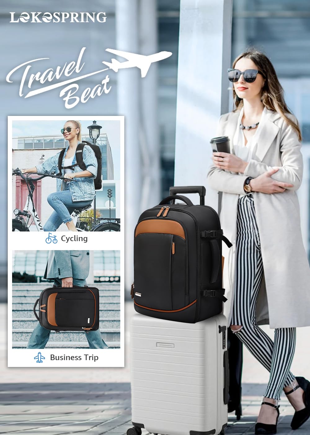 Lekespring Zaino Ryanair 40x20x25 - Zaino da Viaggio Aereo Bagaglio a Mano per Donne e Uomini, Bagaglio a Mano 40x20x25 Ryanair, Borsa Cabina con 6 Sacchetti Organizzatori per Scuola D'affari Casual