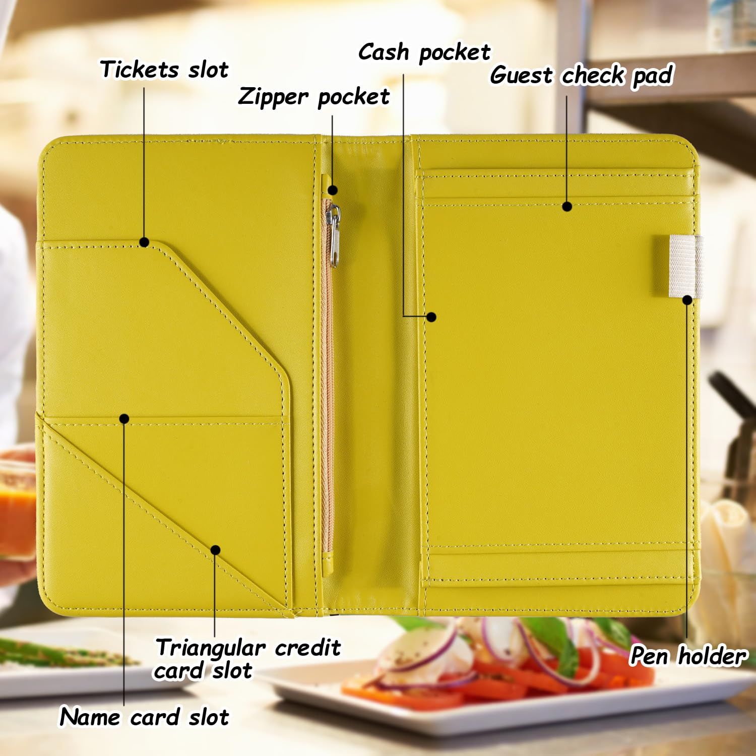 Server Book, Waitress Book, Server Books for Waitress/Waiter with Zipper Pocket Waitress Book Organizer Checkbook Cute Cat Cover 8x5 Inch