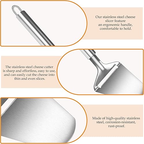 Miniatura 2 de Quacc Cortador de queso de acero inoxidable, cortador de queso, cortador de queso multifuncional, apto para lavavajillas, para cocina (plateado)