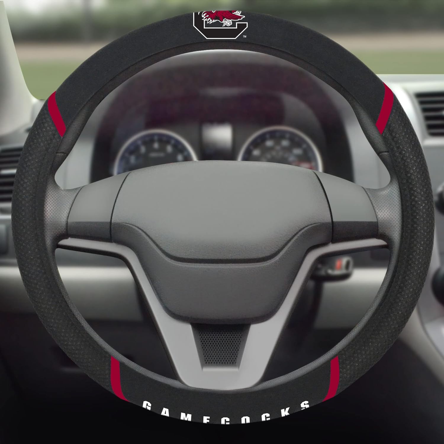 FANMATS 14927 South Carolina Gamecocks Embroidered Steering Wheel Cover Black 15" x 15"