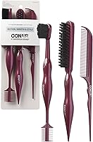 Conair Slick Back Tail Comb Set 3-Pack: Fine Tooth Comb, Edge Brush & Smoothing Brush for Sleek Styles, Precision Parting & Flyaway Control