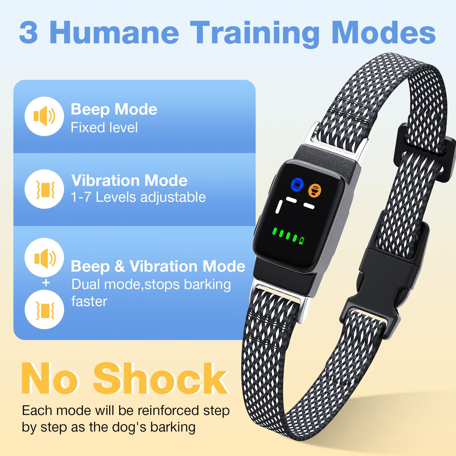 Collar Antiladridos para Perros - Collar Adiestramiento con 7 Niveles de Sensibilidad Ajustables, Recargable 3 Modos de Eficiente, Impermeable IP67 Cuello Perros Pequeños y Grandes (Gris)