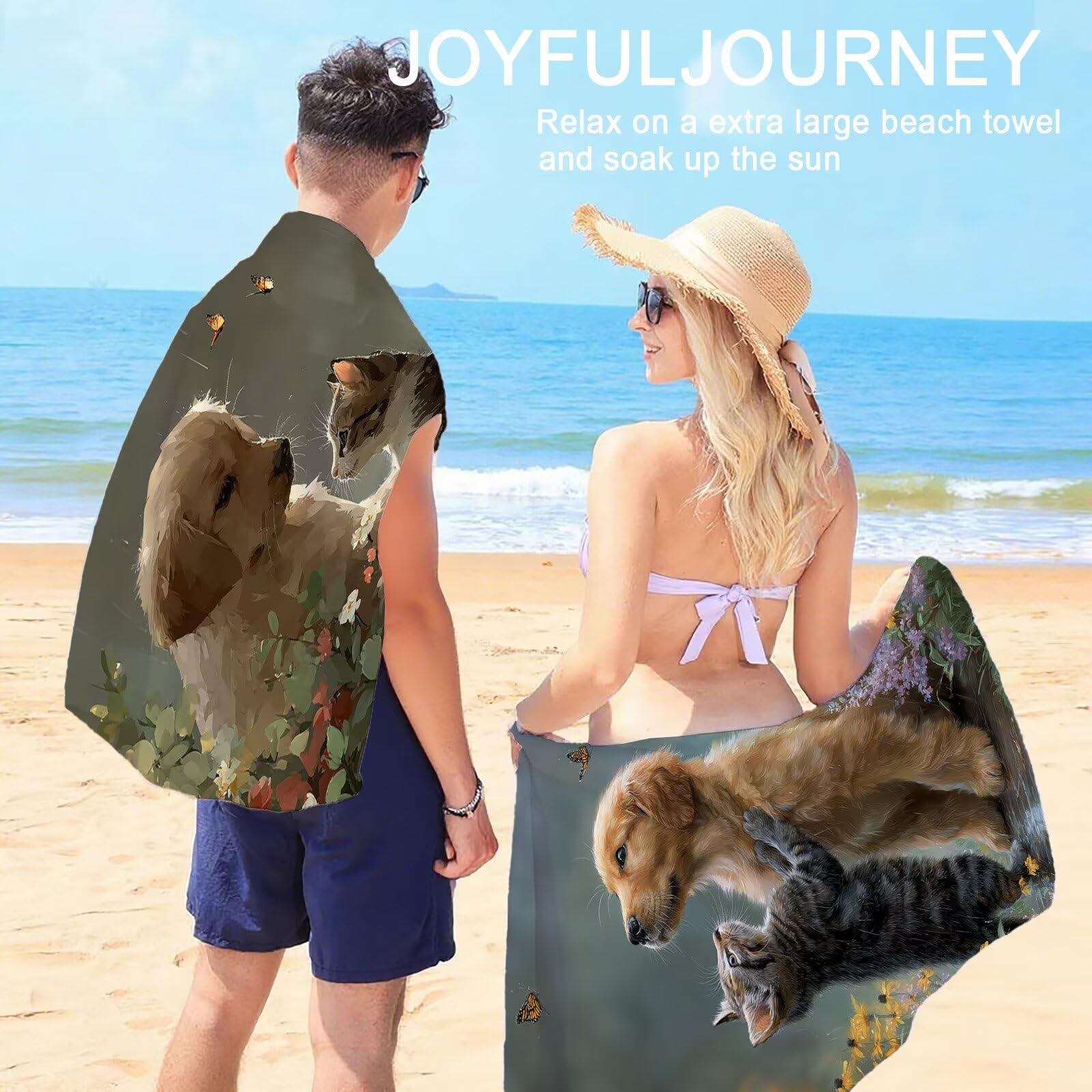 Telo Mare Microfibra Grande 90x200cm 2 Pezzi Asciugamano Palestra Cane Telo Mare Antisabbia Grande Uomo Donna Spiaggia Accessori per Palestra Viaggi Spiaggia Sauna Yoga Travel Regali Gatto OC-710