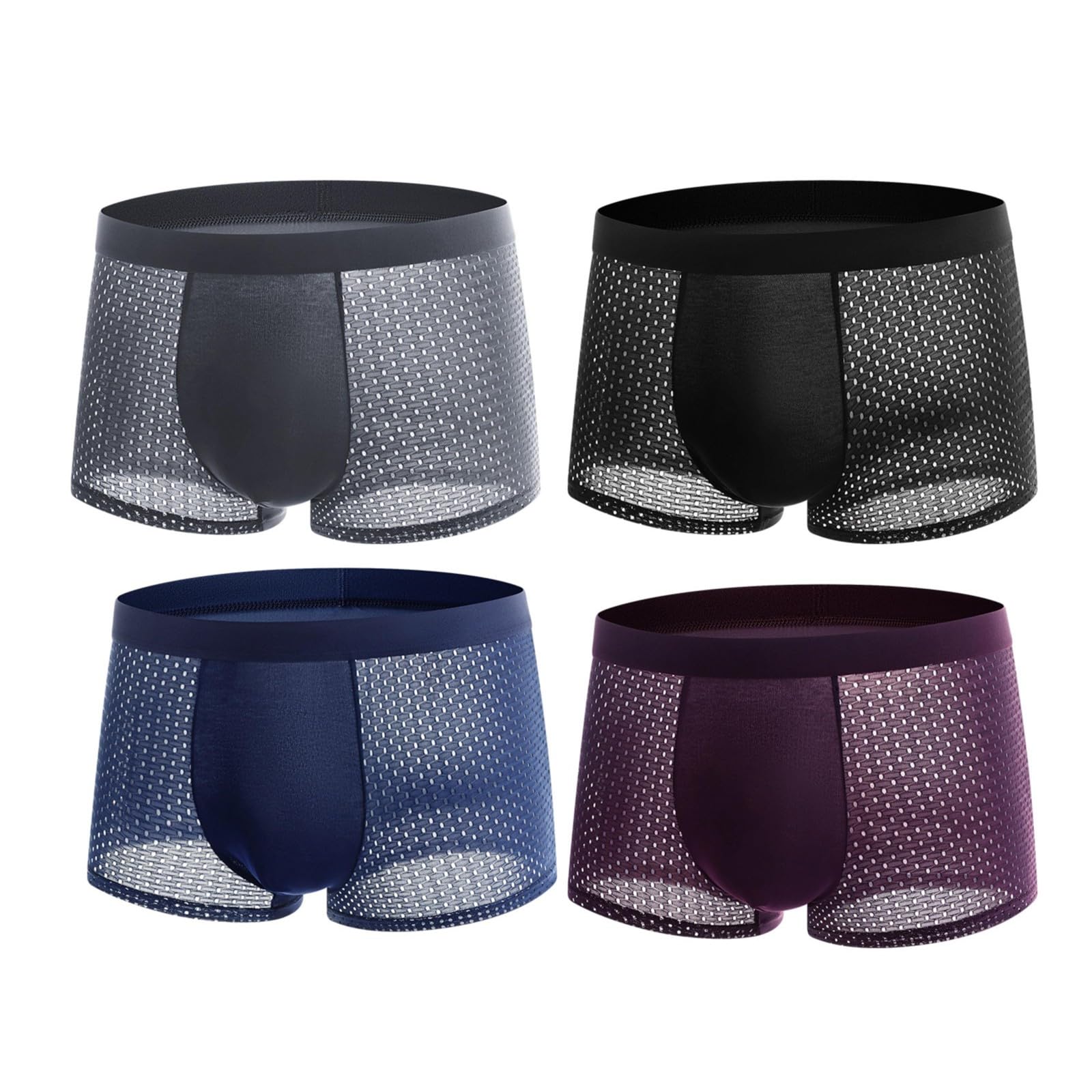 Mens Bamboo Boxers Multipack Ice Silk Mesh Underwear Trunks Anti Chafing Underpants Soft Breathable Underwear Pant Stretch Fit Boxers Short Quick Dry Hipster Boxer Briefs for Everyday Essential