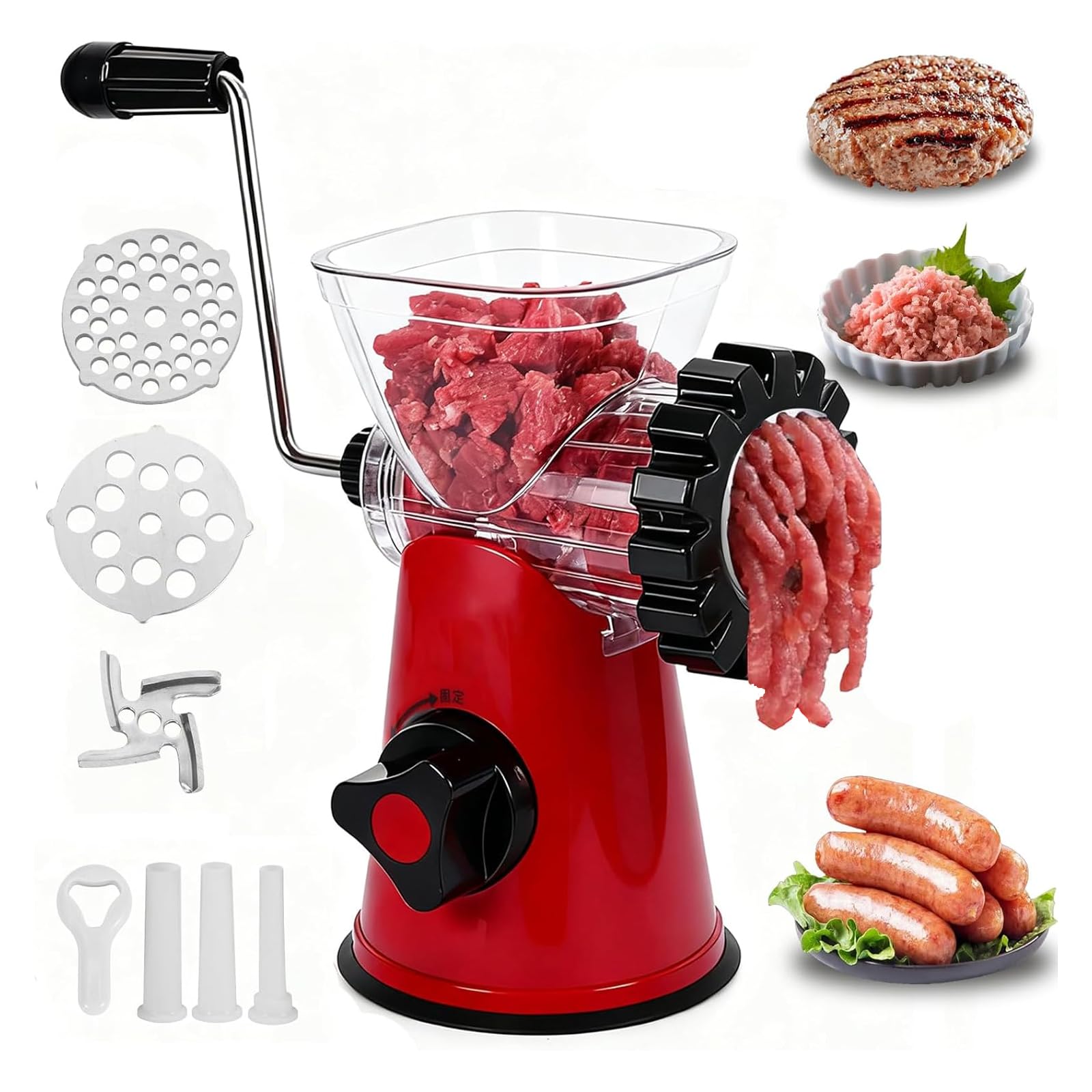 Manual Meat Grinder, 6-in-1 Meat Mincer with Heavy Duty Powerful Suction Base, Sausage Maker,Mincer Machine,Meat Mincers for Home Use for Beef, Mince, Vegetables, Noodles