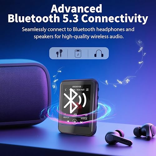Miniatura 3 de Reproductor MP3 de 16 GB con Bluetooth 5.3, QNGEE 2.4 pulgadas pantalla táctil completa MP3 para niños, radio FM, grabadora de voz, sonido de alta
