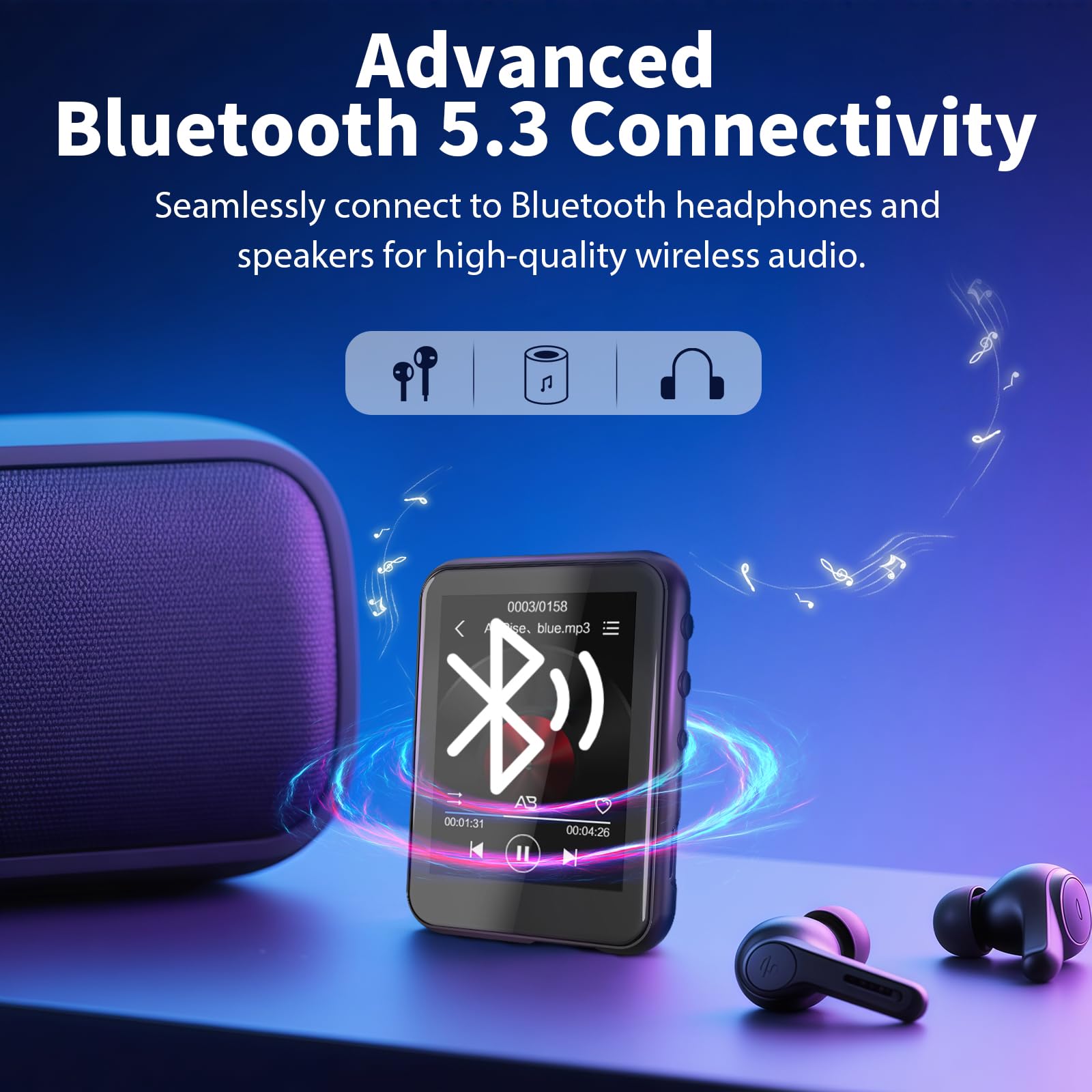 48GB MP3 Player with Bluetooth 5.3, 2.4 inch Full Touchscreen Music MP3 for Kids, FM Radio, Voice Recorder, HiFi Sound, E-Book, Earphones Included: Black 16GB