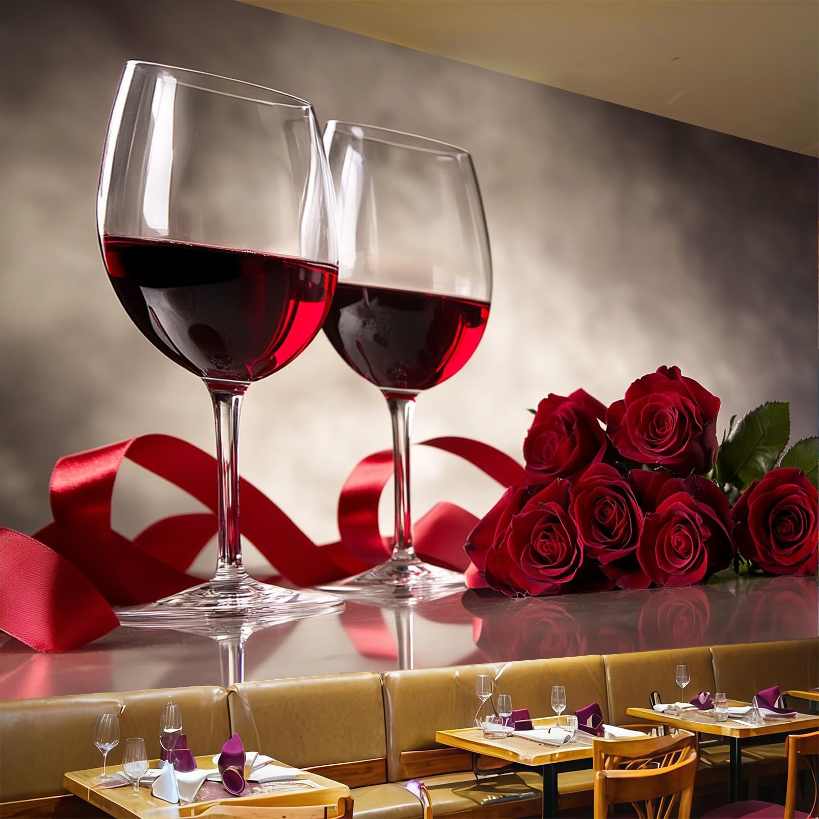 Papier peint panoramique 3D rouge pour salon et chambre poster mural roses 200 x 140 cm
