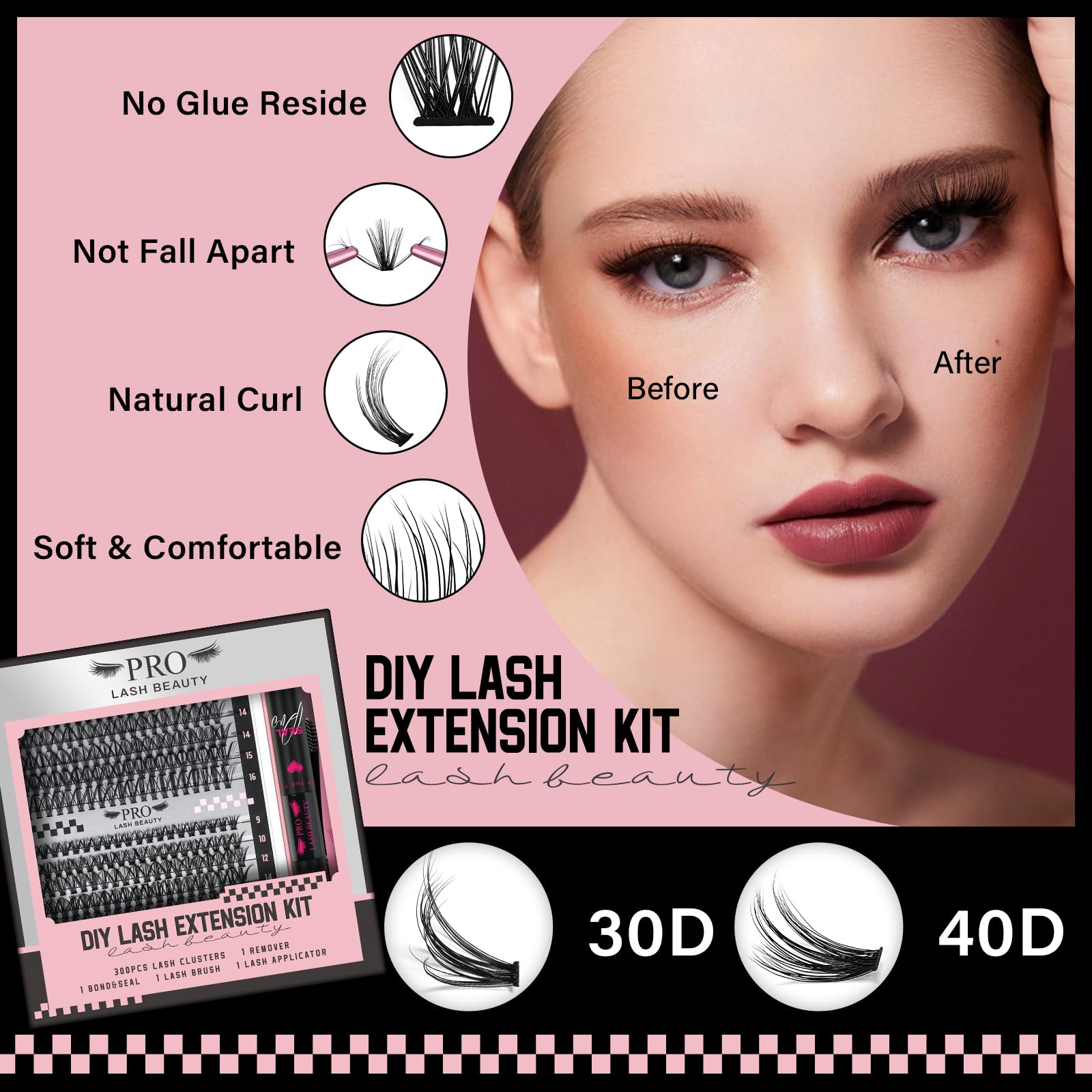PRO DIY Lash Extension Kit 300 Pcs Lash Clusters D Curl - Image 3