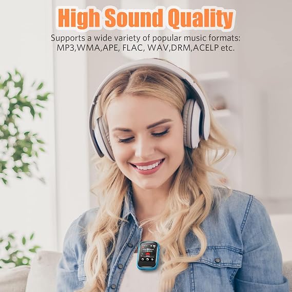 MP3 Player with Sports Clip, Small Music Player with Bluetooth 5.3, Touch Screen, Built-in Speaker, Voice Recorder, FM Radio, Expandable Storage up to 256GB(Blue)