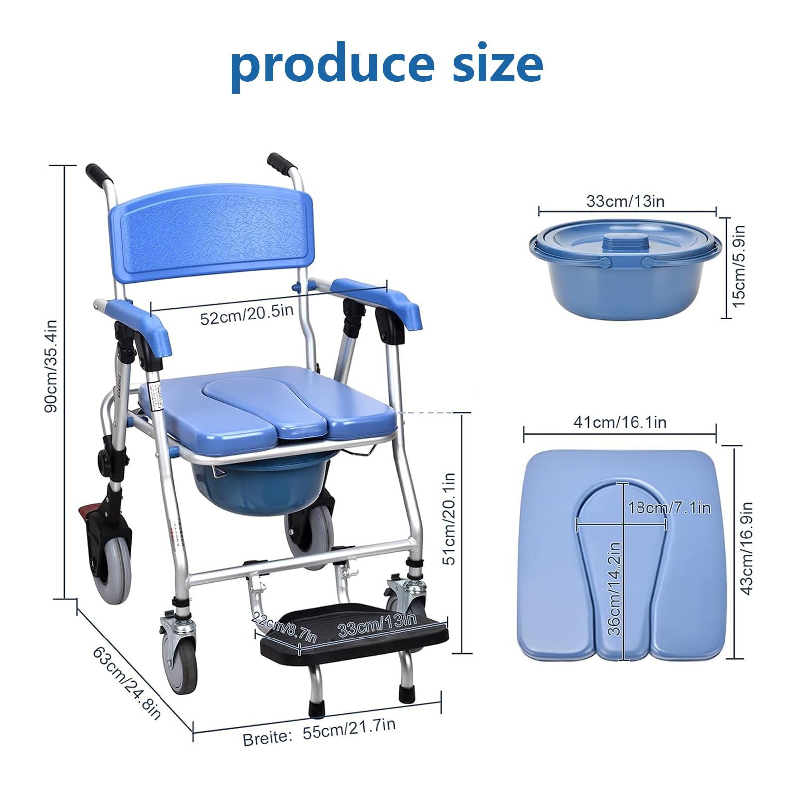 Silla con WC para Personas Mayores, Sillas para Ducha Personas Mayores, Silla Inodoro Ancianos, Silla Ducha Minusvalidos Plegable, para Discapacitadas, Carga Máxima 150 Kg