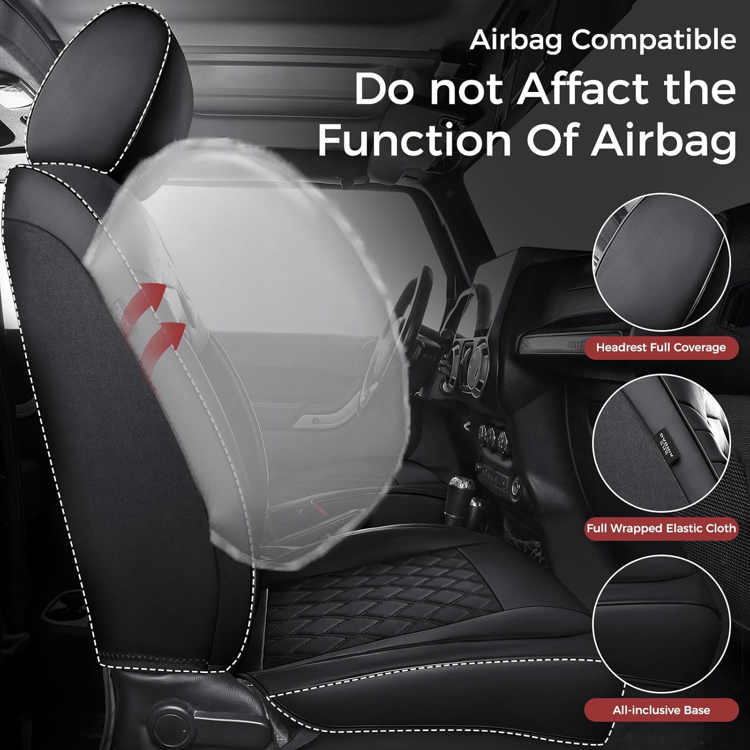 Huidasource 2Pcs RAM Front Seat Covers, Waterproof Leather Seat Cover for 2009-2025 Ram 1500, 2010-2025 Ram 2500 3500 Crew Mega Cab (Concave Front/Black)