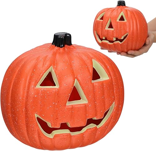 TOVINANNA Farol de calabaza de Halloween, decoraciones de calabaza de plástico de Halloween para fiestas, luces de calabaza para exteriores e
