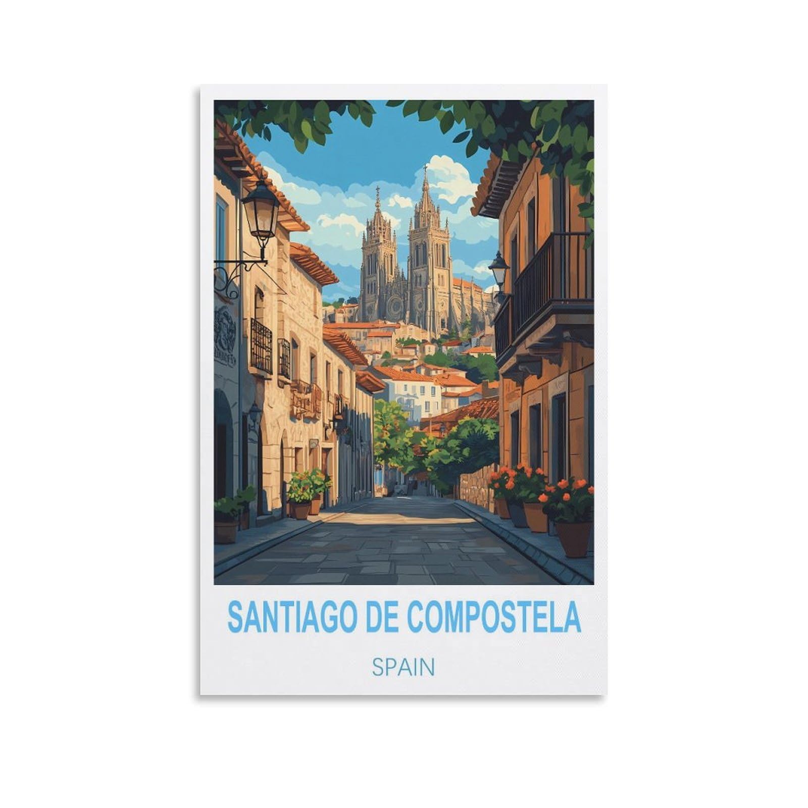 FJIWECWSQ Santiago De Compostela Spain Vintage Travel Posters 12x18inch(30x45cm) Canvas Wall Art Painting Prints