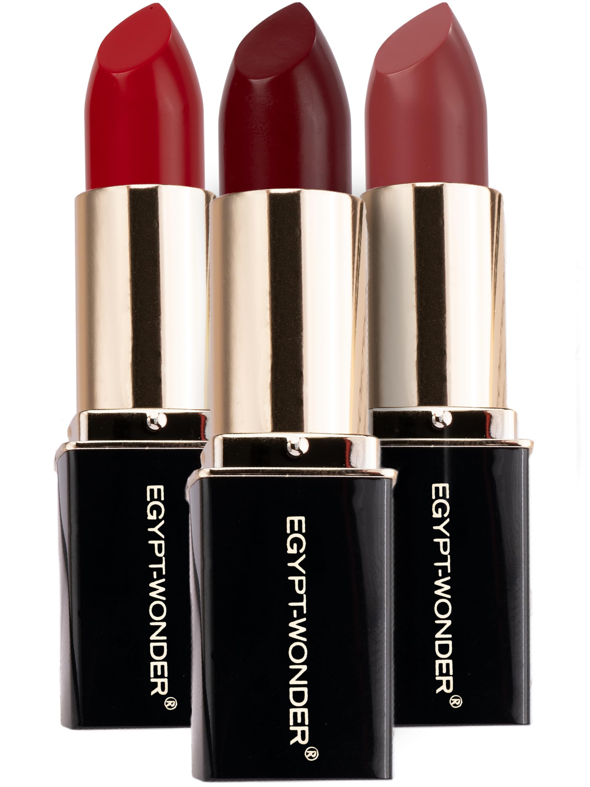 EGYPT-WONDER® Day+Night Lipstick Lot de 3 rouges à lèvres en cerise, mûre et champagne, végétalien, nourrissant et coloré, sans microplastique, texture crémeuse, fabriqué en Allemagne