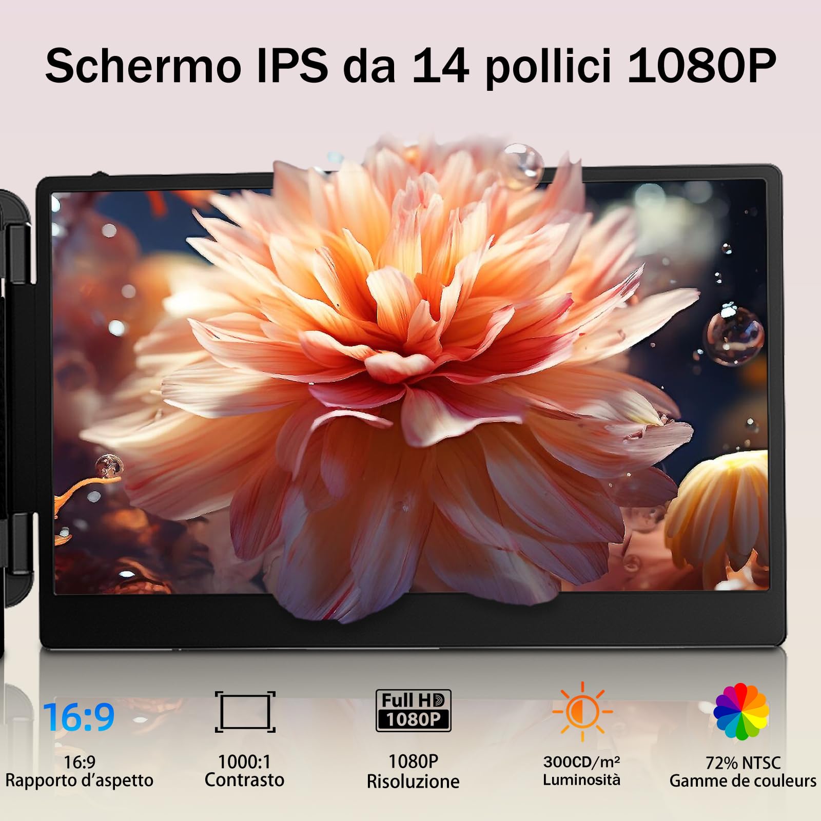 Doppio Schermo PC Portatile - Portable Monitor 14" FHD 1080P IPS Estensione Schermo PC Portatile per 13,3"-17" Mac, Wins, Chrome