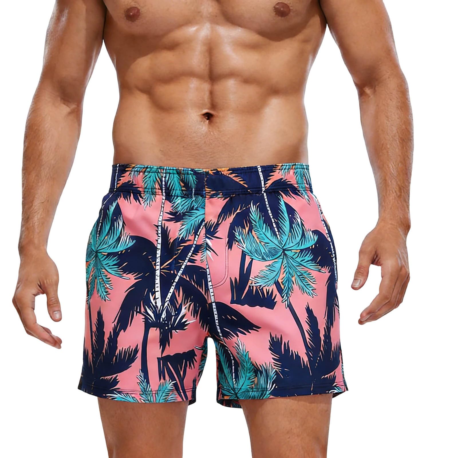 Shorts Herren Hawaii Kurze Hosen Sommer Leicht Und Luftig Herrenshorts Strand Atmungsaktive Sommershorts Tunnelzug Taschen Sport Freizeitshorts Freizeit Sportshort Rosa Einheitsgröße
