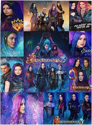 Rompecabezas de 3 películas de dibujos animados de Descendientes, 500 piezas, rompecabezas de madera de dibujos animados, rompecabezas de collage de