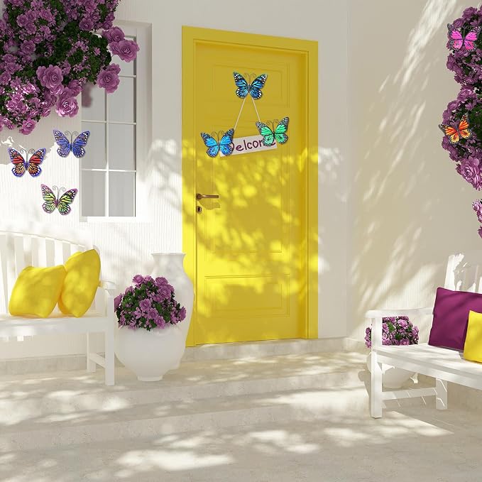 Jetec 8 Mariposas Metal Decoración Pared 16.5 cm Exterior Jardín miniatura 6
