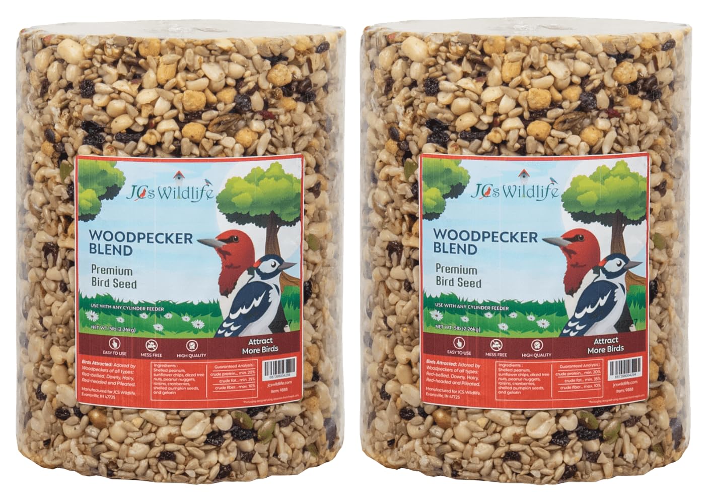 2-Pack JCs Wildlife Woodpecker Blend Bird Seed Large Cylinder, 5 lb