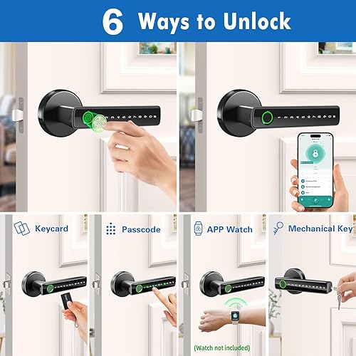 Miniatura 2 de Cerradura de puerta de huellas dactilares, perilla de puerta inteligente biométrica con código de teclado, manija de puerta de entrada sin llave 6