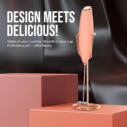 Vista 842 de Zulay Kitchen - Espumador de leche de mano con pilas AA Duracell: batidora de bebidas resistente para café, latte, capuchino y más, color aurora