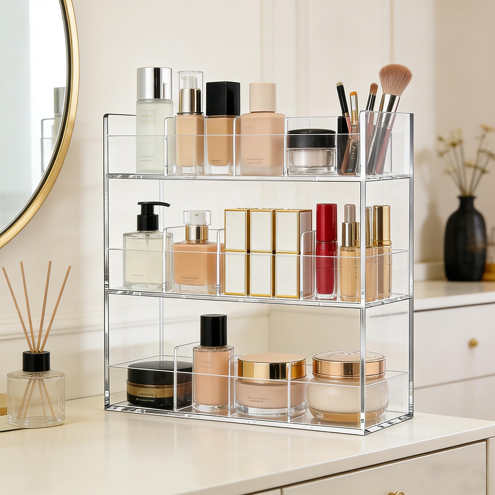 Teebeutel Organizer aus Acryl - 3-stufige Teebeutel Aufbewahrung mit 12 Fächern, Teebeutelhalter für 216 Teebeutel Teeregal Hochkant für Arbeitsplatten Küchenschränke Vorratskammern, Platzsparend