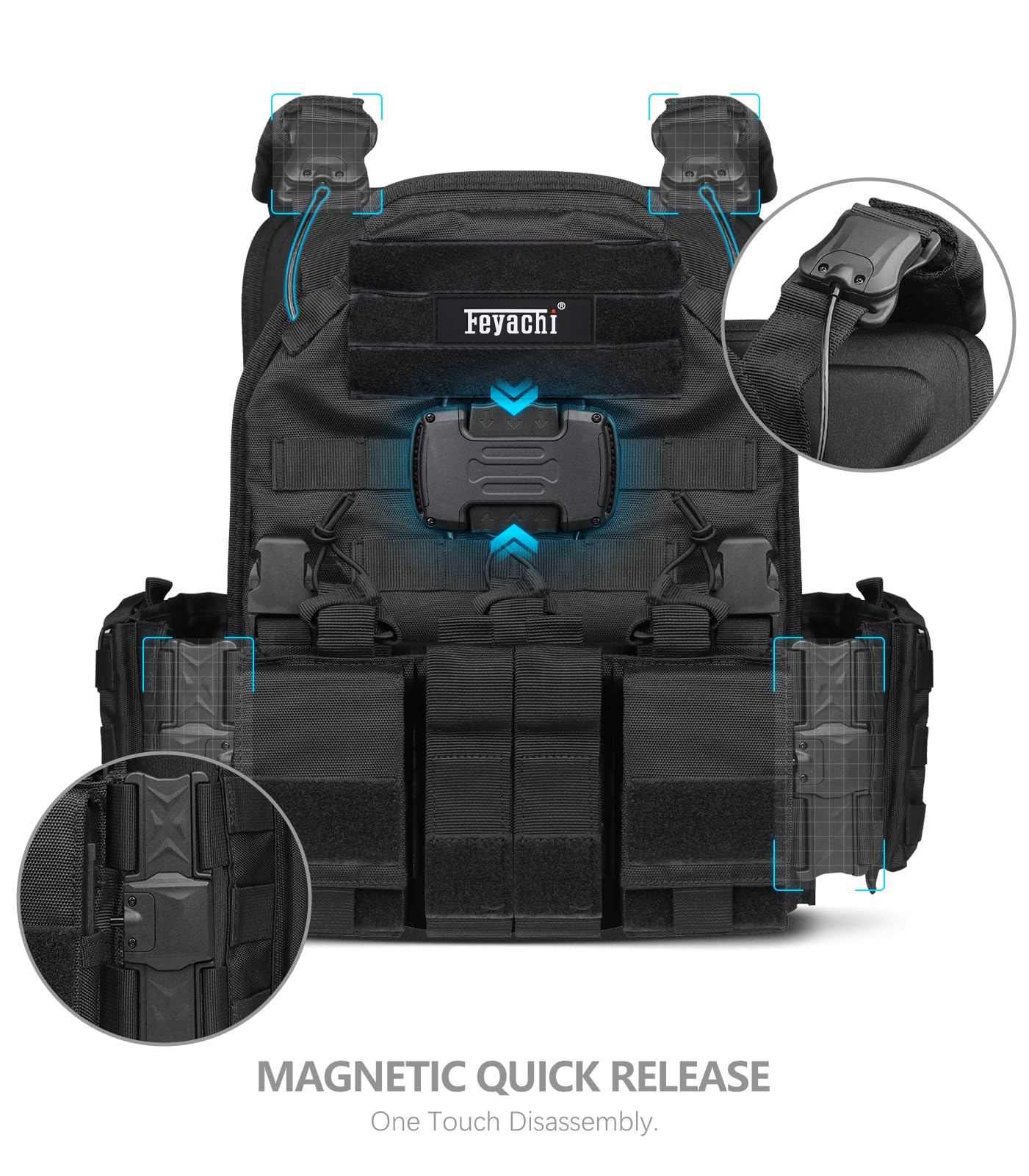 Feyachi Taktische Weste Plattenträger mit Einhand-Schnellverschluss | TM-20 Airsoft Weste, kompatibel mit Schutzplatten, Molle Leichte Einsatzweste für Airsoft, Paintball, Jagd & Outdoor