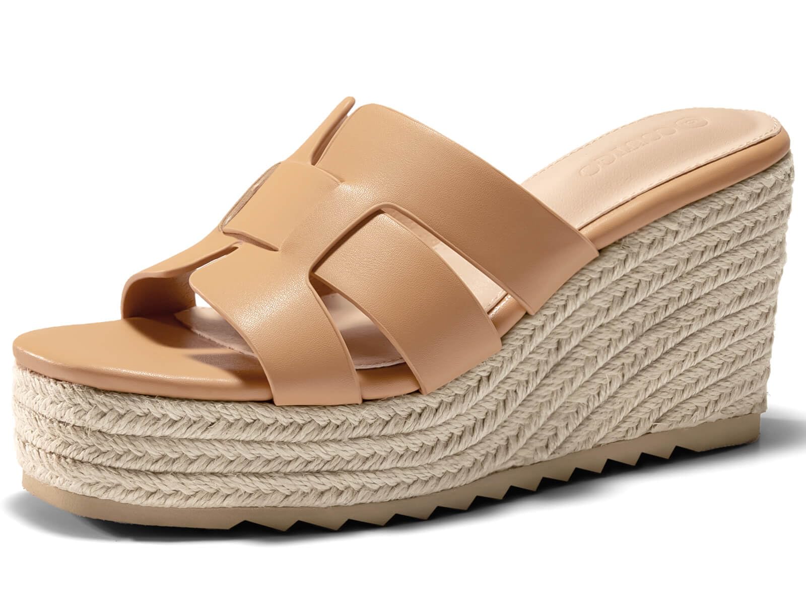 Coutgo Women's Wedge Sandals Platform Espadrille Heels Open Toe Strappy Slip On Casual Summer Slide Shoes