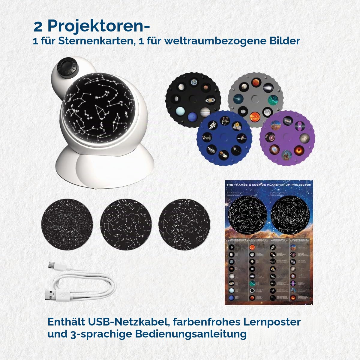 Thames & Kosmos Planetarium-Projektor, Wissenschafts-Kit für Kinder, Lernressourcen für Astronomie, STEM-Spielzeug für wissenschaftliche Experimente, 3 Sprachen, ab 8 Jahren